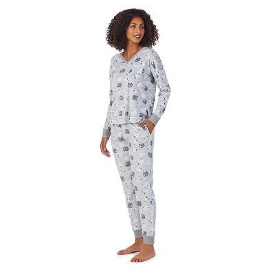 Women's Cuddl Duds Velour Fleece V-Neck Pajama Top & Banded Bottom Pajama Sleep Set