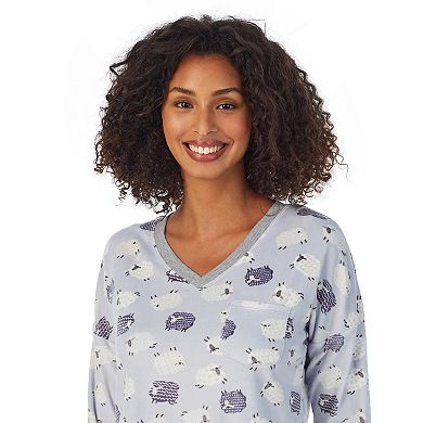 Women's Cuddl Duds Velour Fleece V-Neck Pajama Top & Banded Bottom Pajama Sleep Set