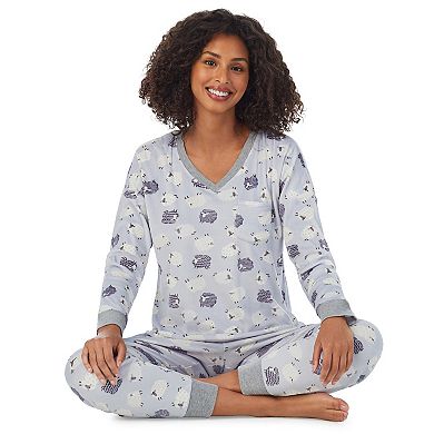 Women's Cuddl Duds Velour Fleece V-Neck Pajama Top & Banded Bottom Pajama Sleep Set