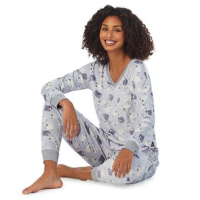 Women's Cuddl Duds Velour Fleece V-Neck Pajama Top & Banded Bottom Pajama Sleep Set
