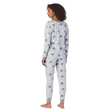 Women's Cuddl Duds Velour Fleece V-Neck Pajama Top & Banded Bottom Pajama Sleep Set