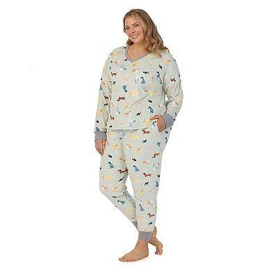 Plus Size Cuddl Duds® Velour Fleece V-Neck Pajama Top & Banded Bottom ...