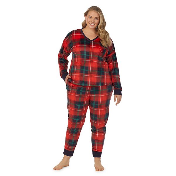 Plus Size Cuddl Duds® Velour Fleece V-neck Pajama Top & Banded Bottom 