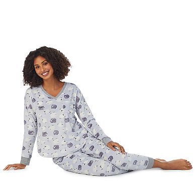 Petite Cuddl Duds Velour Fleece V-Neck Pajama Top & Banded Bottom Pajama Pants Sleep Set