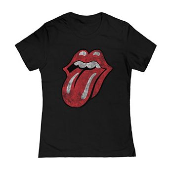 Juniors' Rolling Stones Distress Tongue Graphic Tee