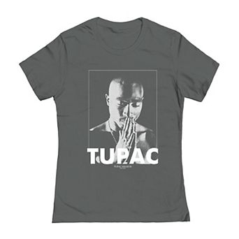 Juniors' Tupac Praying Hands Graphic Tee
