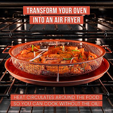 Chef Pomodoro Copper Crisper Tray, Deluxe Air Fry In Your Oven, 2-piece Set (round - Large)