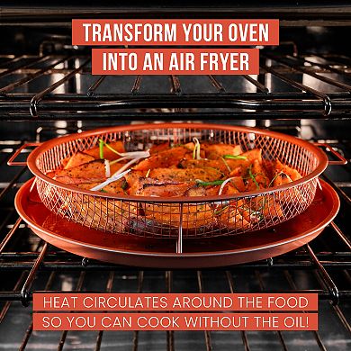 Chef Pomodoro Copper Crisper Tray, Deluxe Air Fry In Your Oven, 2-piece Set (round - Large)