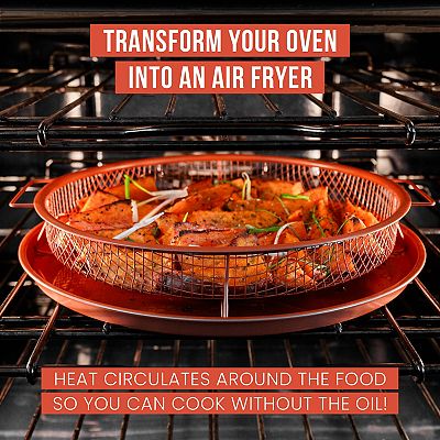 Chef Pomodoro Copper Crisper Tray Deluxe Air Fry in Your Oven 2 Piece Set Round Large