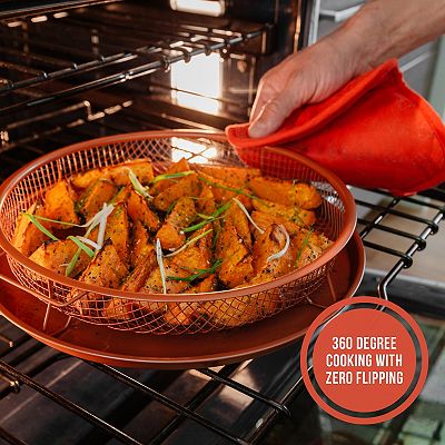 Chef Pomodoro Copper Crisper Tray Deluxe Air Fry in Your Oven 2 Piece Set Round Large