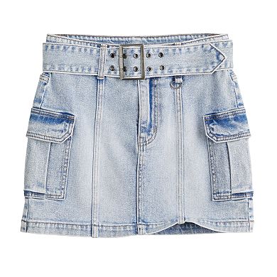 Juniors' SO® Belted Utility Cargo Pocket Denim Skirt