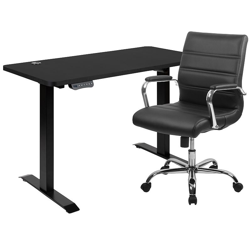 Flash Furniture Park Adjustable Standing Desk & LeatherSoft Executive Swive