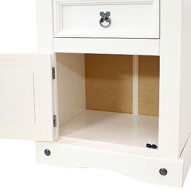 Sunnydaze Solid Pine End Table with Drawer and Door - White - 26 in