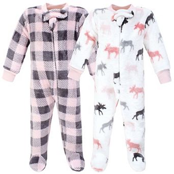 Hudson Baby Infant Girl Plush Sleep and Play, Pink Moose, 6-9 Months