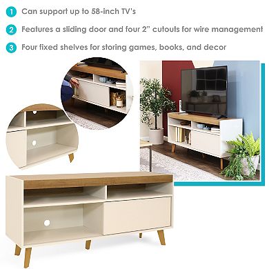 Sunnydaze Mid-Century Modern TV Stand Console for 58" TV - Latte