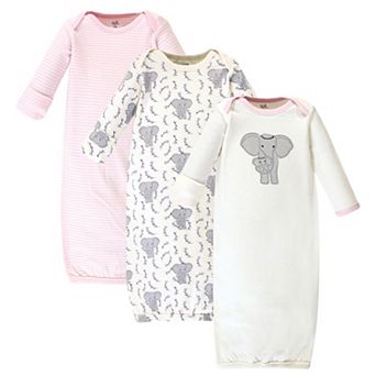 Touched by Nature Baby Girl Organic Cotton Long-Sleeve Gowns 3 pk Girl Elephant, Preemie
