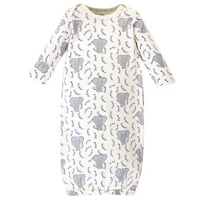 Touched by Nature Baby Girl Organic Cotton Long-Sleeve Gowns 3pk, Girl Elephant