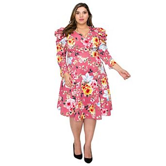 Floral Statement Sleeve Flare Dress