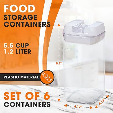 Cheer Collection Airtight Food Storage Containers Set of 6 42oz with Marker and Reusable Labels