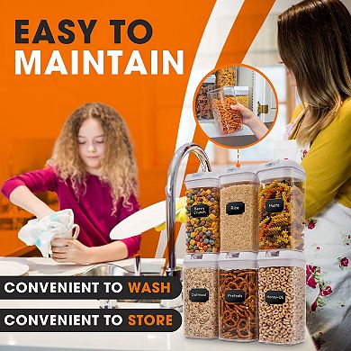 Cheer Collection Airtight Food Storage Containers Set of 6 42oz with Marker and Reusable Labels