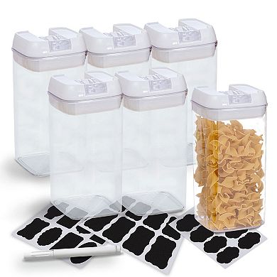 Cheer Collection Airtight Food Storage Containers Set of 6 42oz with Marker and Reusable Labels