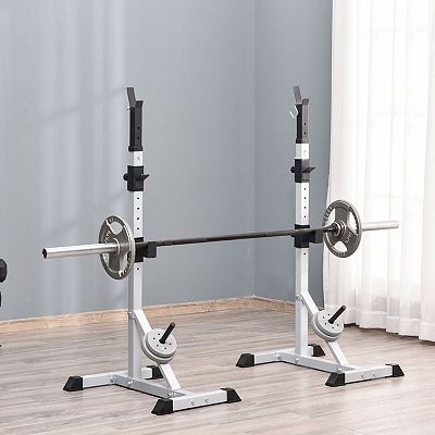 Soozier Piece Pair Steel Height Adjustable Barbell Squat Rack