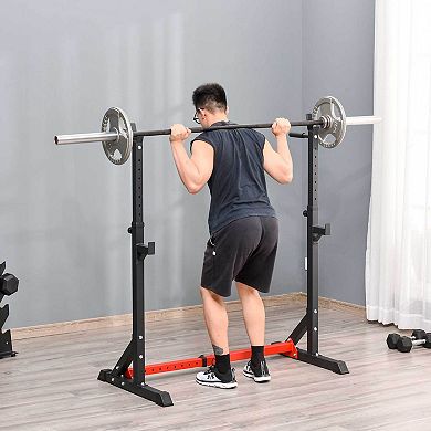 Soozier 2 Piece Pair Steel Height and Base Adjustable Barbell Squat Rack and Bench Press