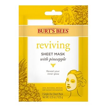 Burt's Bees Reviving Sheet Mask with Pineapple, 99% Natural Origin, Single-Use Sheet Mask, 0.33-oz.