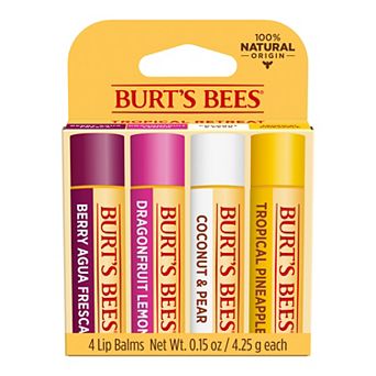 Burt's Bees 100% Natural Origin Moisturizing Lip Balm, Tropical Pineapple, Berry Agua Fresca, Dragon Fruit Lemon and Coconut & Pear, 4 Tubes