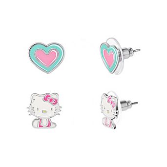Hello Kitty Fine Silver Plated Enamel Stud Earring Duo Set