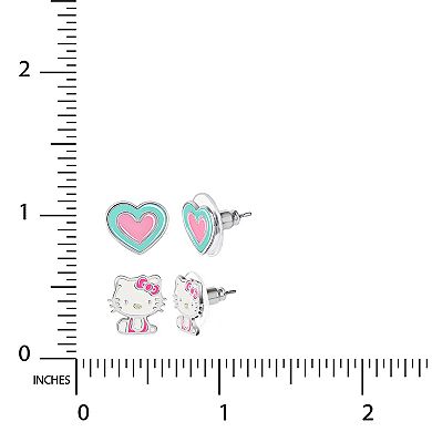 Hello Kitty Fine Silver Plated Enamel Stud Earring Duo Set