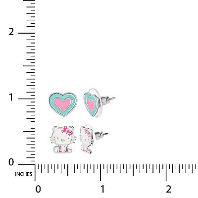 Hello Kitty Fine Silver Plated Enamel Stud Earring Duo Set