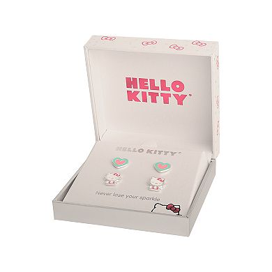 Hello Kitty Fine Silver Plated Enamel Stud Earring Duo Set