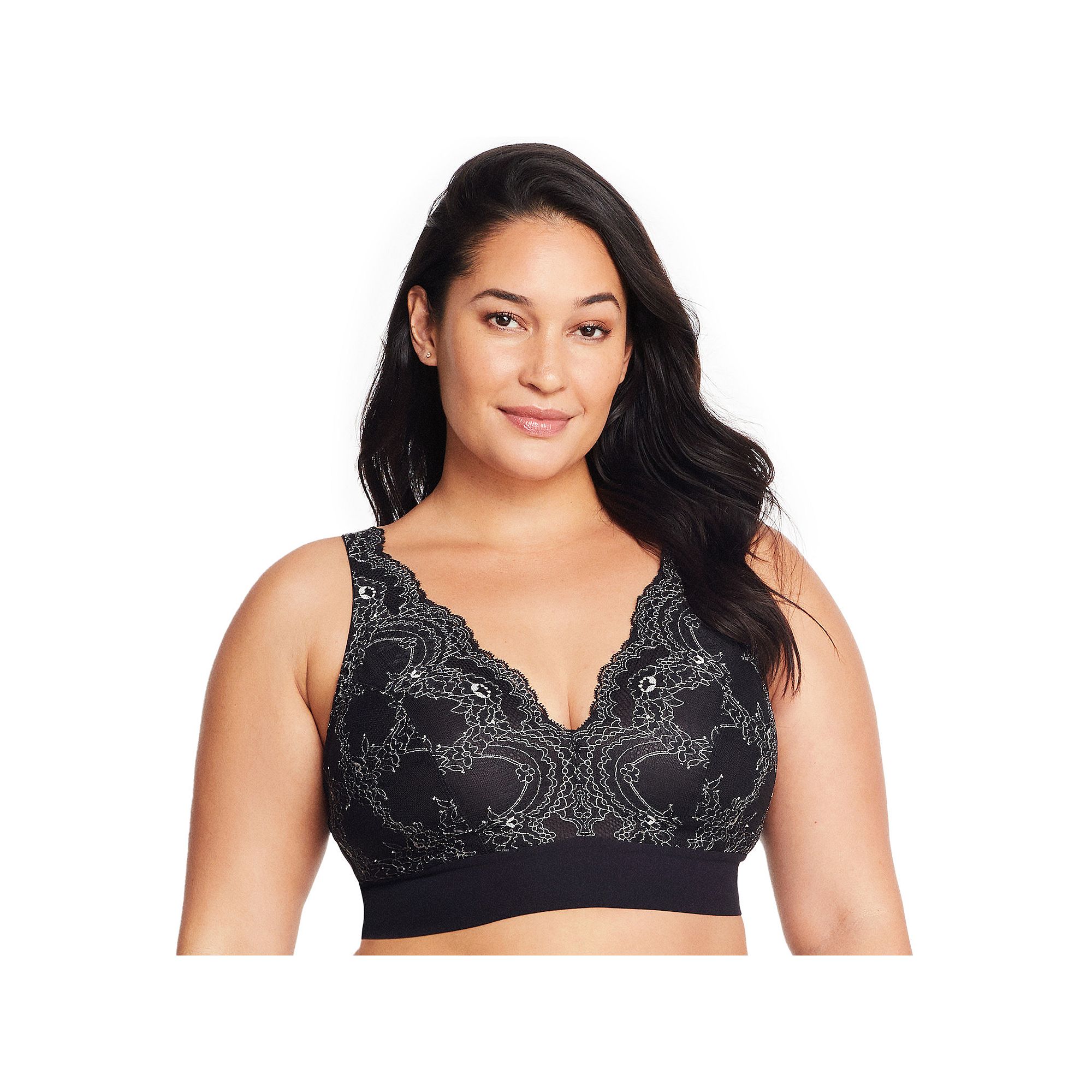 Plus Size Glamorise Full Figure Bramour Lexington Lace Plunge Wireless Bral