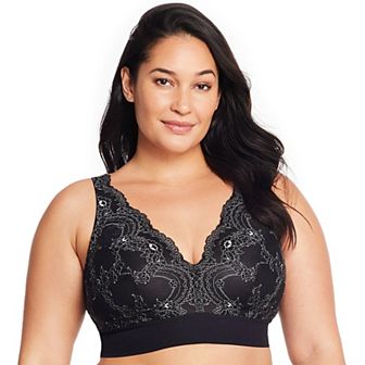 Plus Size Glamorise Full Figure Bramour Lexington Lace Plunge Wireless Bralette 7013