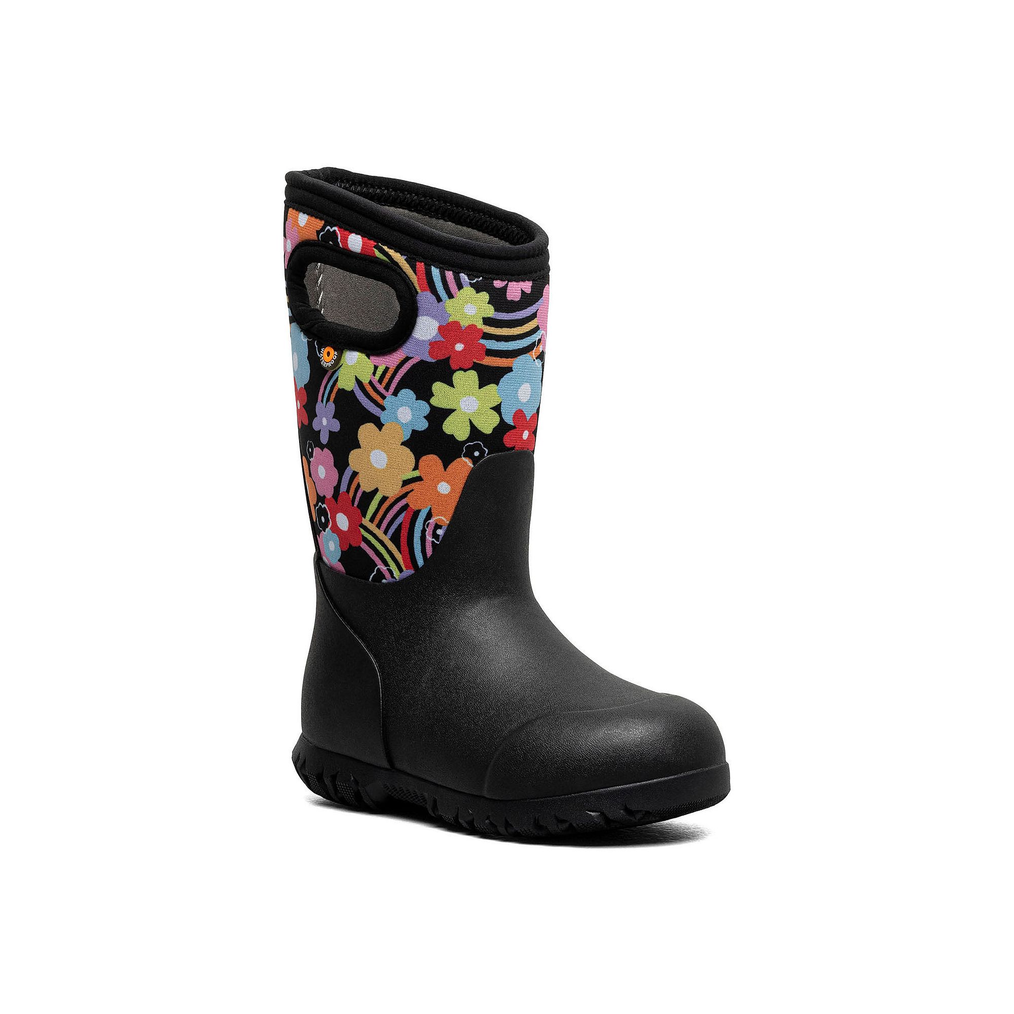 Bogs York Kids Waterproof Rain Boots, Boys, Size: 1, Groovy Rainbow