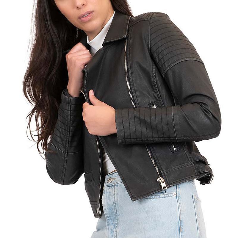 28147848 Womens Coffee Shop Washed Faux Leather Moto Jacket sku 28147848