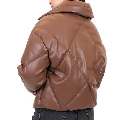 Junior's Coffee Shop Quilted Faux Leather Puffer Coat