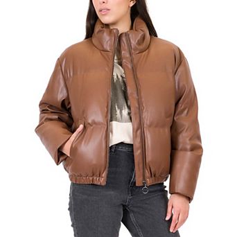 Junior's Coffee Shop Faux Leather Puffer Coat