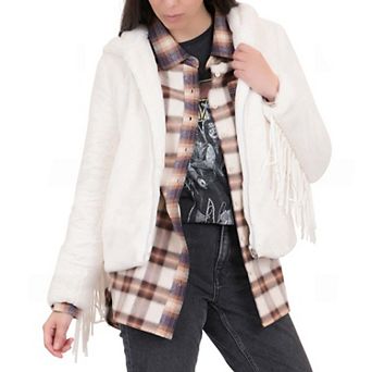 Junior's Coffee Shop Faux Fur Hoodie with Fringe