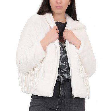 Junior's Coffee Shop Faux Fur Hoodie with Fringe