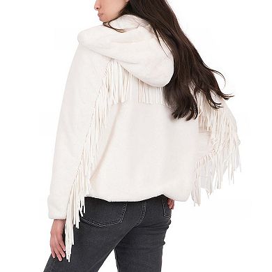 Junior's Coffee Shop Faux Fur Hoodie with Fringe