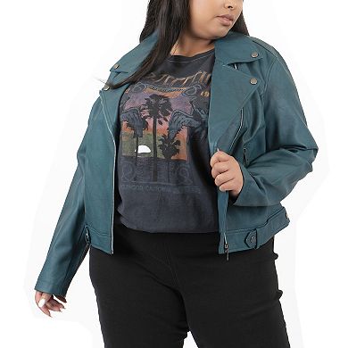 Plus Size Junior's Coffee Shop Faux Leather Moto Jacket