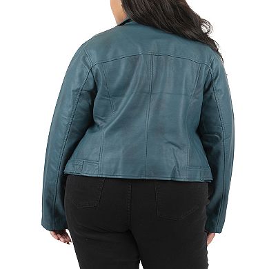 Plus Size Junior's Coffee Shop Faux Leather Moto Jacket