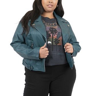 Plus Size Junior's Coffee Shop Faux Leather Moto Jacket