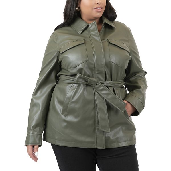 Plus size green leather hot sale jacket