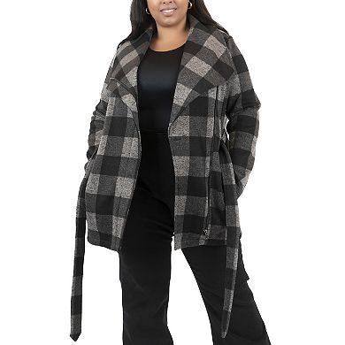 Plus Size Junior's Coffee Shop Belted Knit Wrap Jacket