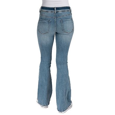 Juniors' Indigo Rein Mid Rise 5 Pocket Flare Jeans