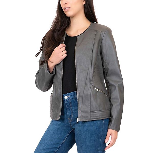 Womens grey hotsell leather jacket