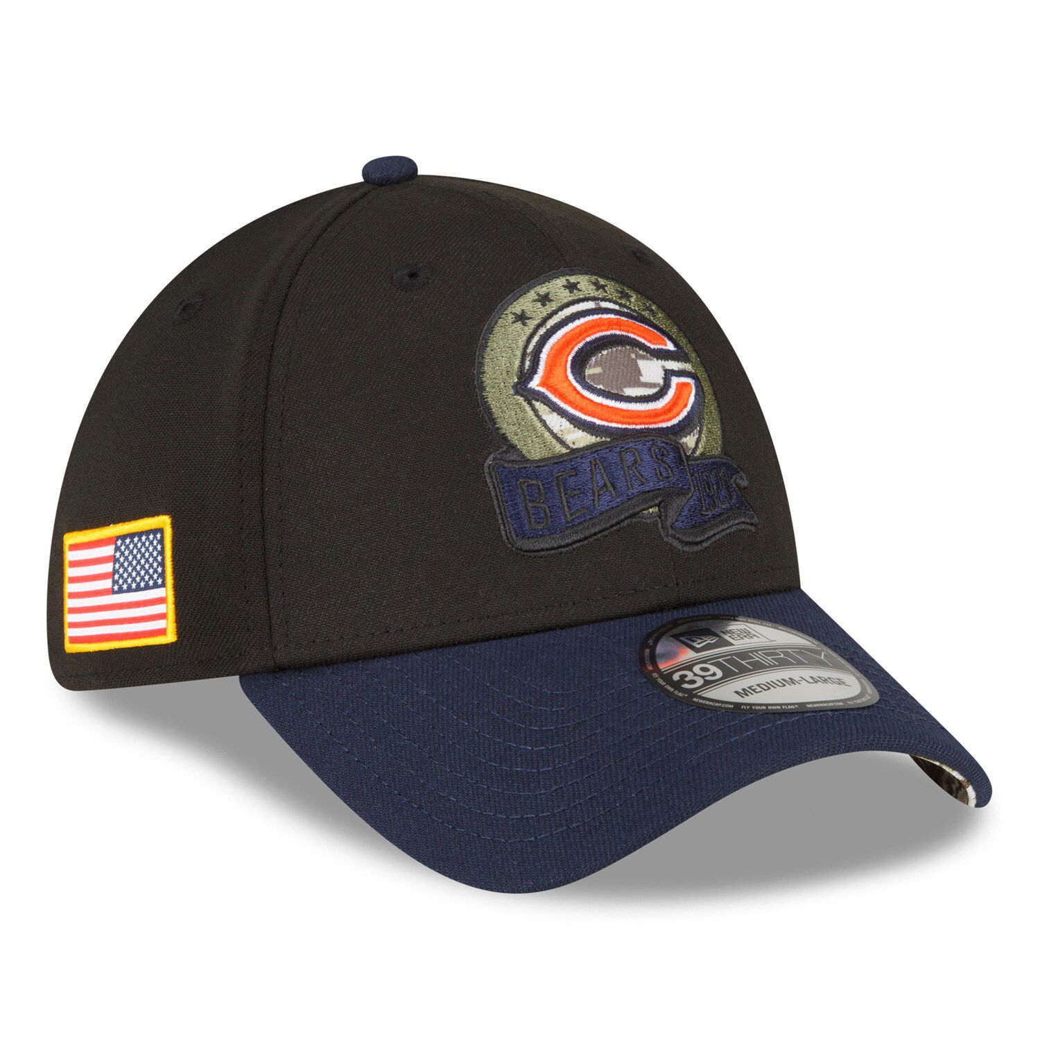 Men's New Era Cream/Navy Chicago Bears 2022 Sideline 39THIRTY 2-Tone Flex  Hat